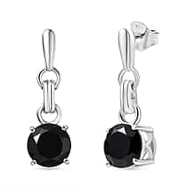 D'Joy Natural Thai Black Spinel Dangling Earring in Platinum Overlay Sterling Silver 3.18 Ct.