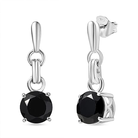 D'Joy Natural Thai Black Spinel Dangling Earring in Platinum Overlay Sterling Silver 3.18 Ct.