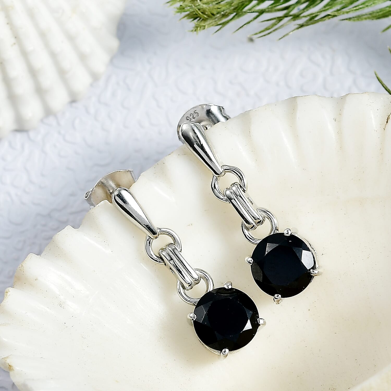 D'Joy Natural Thai Black Spinel Dangling Earring in Platinum Overlay Sterling Silver 3.18 Ct.