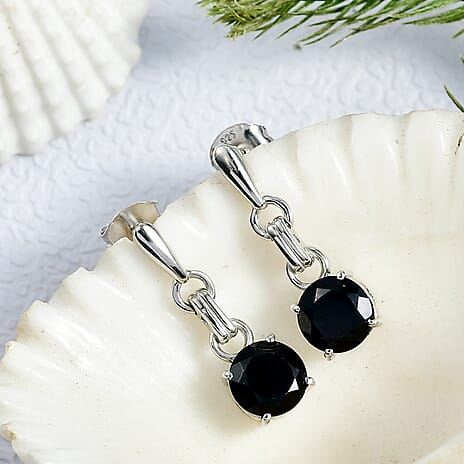 D'Joy Natural Thai Black Spinel Dangling Earring in Platinum Overlay Sterling Silver 3.18 Ct.