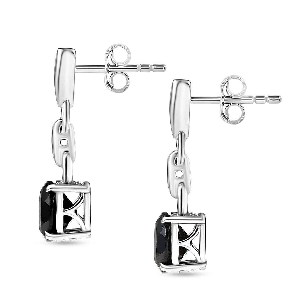 D'Joy Natural Thai Black Spinel Dangling Earring in Platinum Overlay Sterling Silver 3.18 Ct.