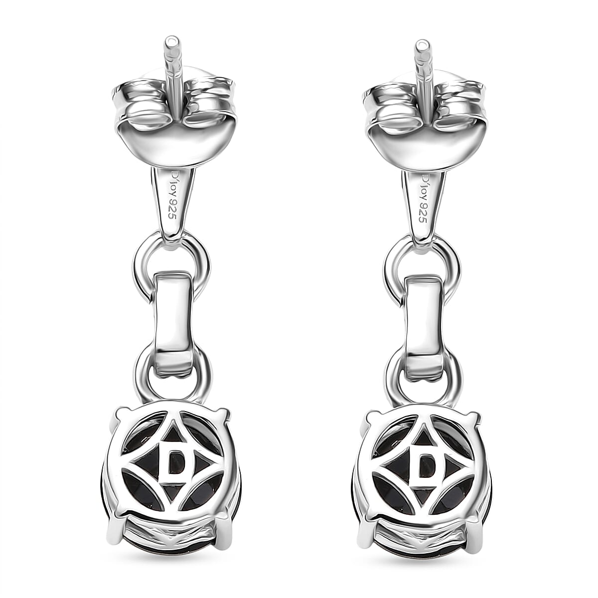 D'Joy Natural Thai Black Spinel Dangling Earring in Platinum Overlay Sterling Silver 3.18 Ct.