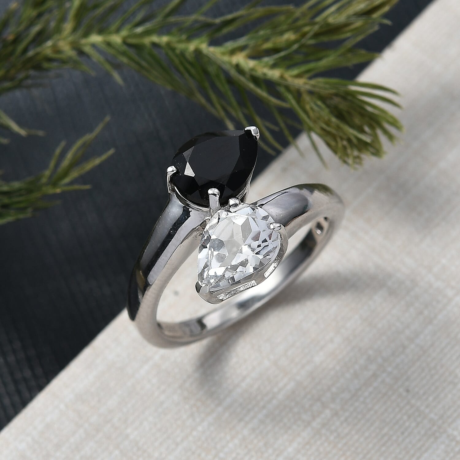 D'Joy Natural Thai Black Spinel Ring in Platinum Overlay Sterling Silver 2.75 Ct.