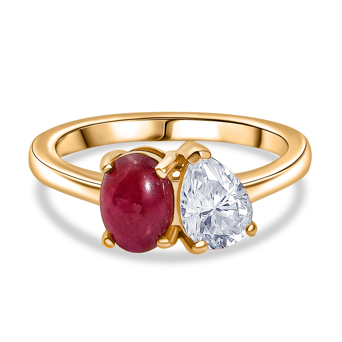 D'Joy Cabo Delgado Ruby & Moissanite Ring in Yellow Gold Plated Sterling Silver 1.99 Ct.
