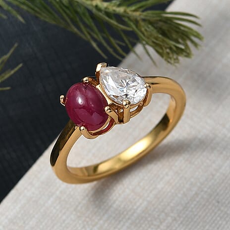D'Joy Cabo Delgado Ruby & Moissanite Ring in Yellow Gold Plated Sterling Silver 1.99 Ct.