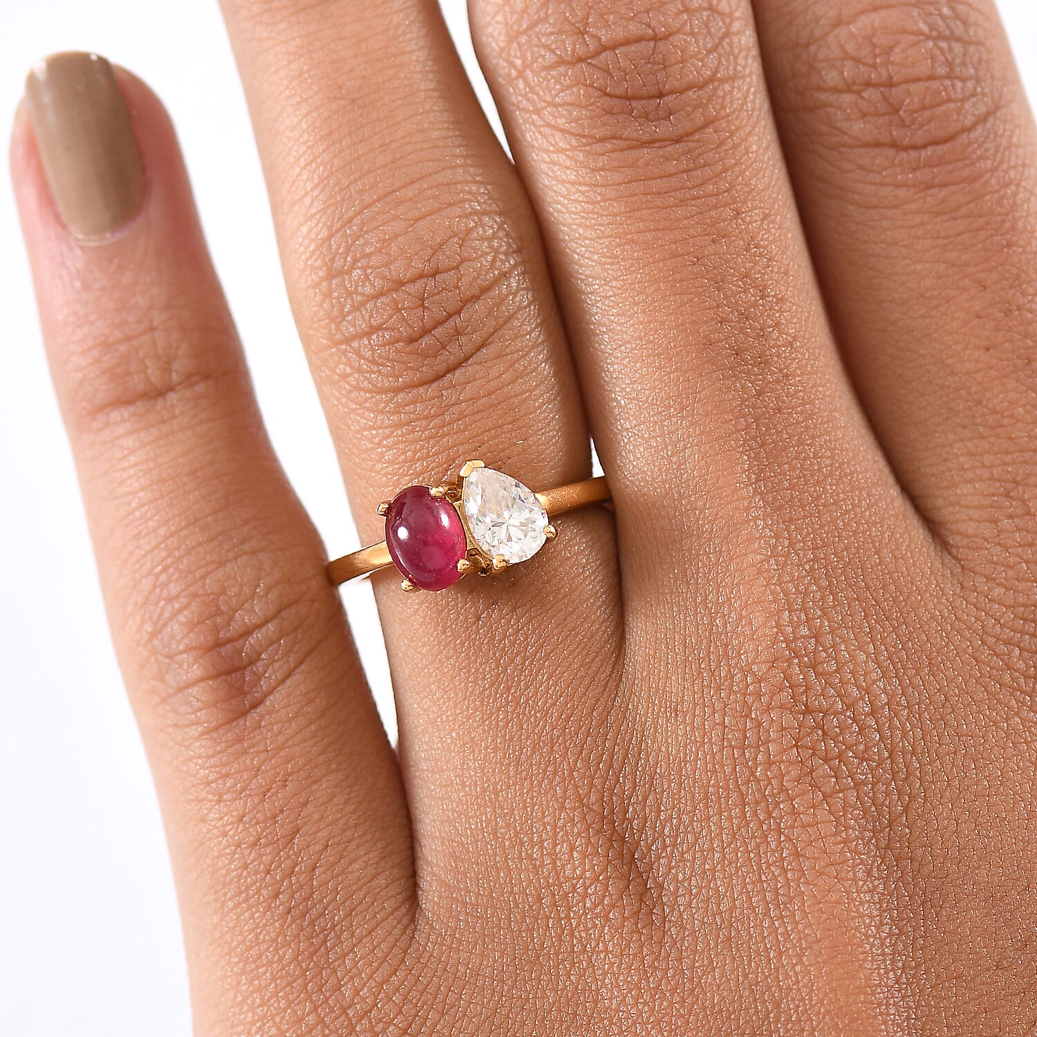D'Joy Cabo Delgado Ruby & Moissanite Ring in Yellow Gold Plated Sterling Silver 1.99 Ct.