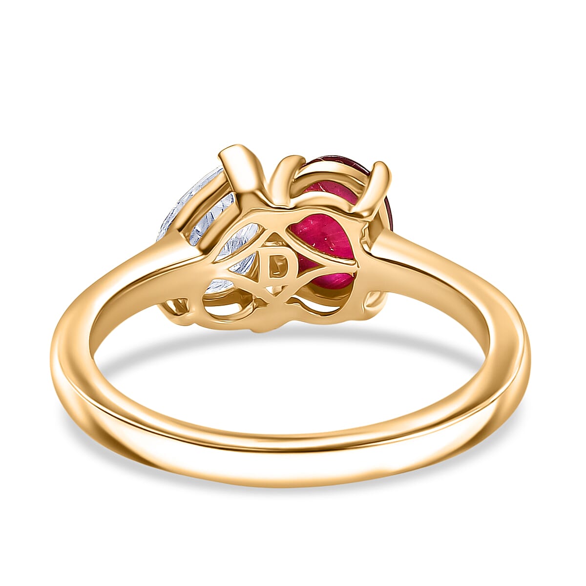 D'Joy Cabo Delgado Ruby & Moissanite Ring in Yellow Gold Plated Sterling Silver 1.99 Ct.