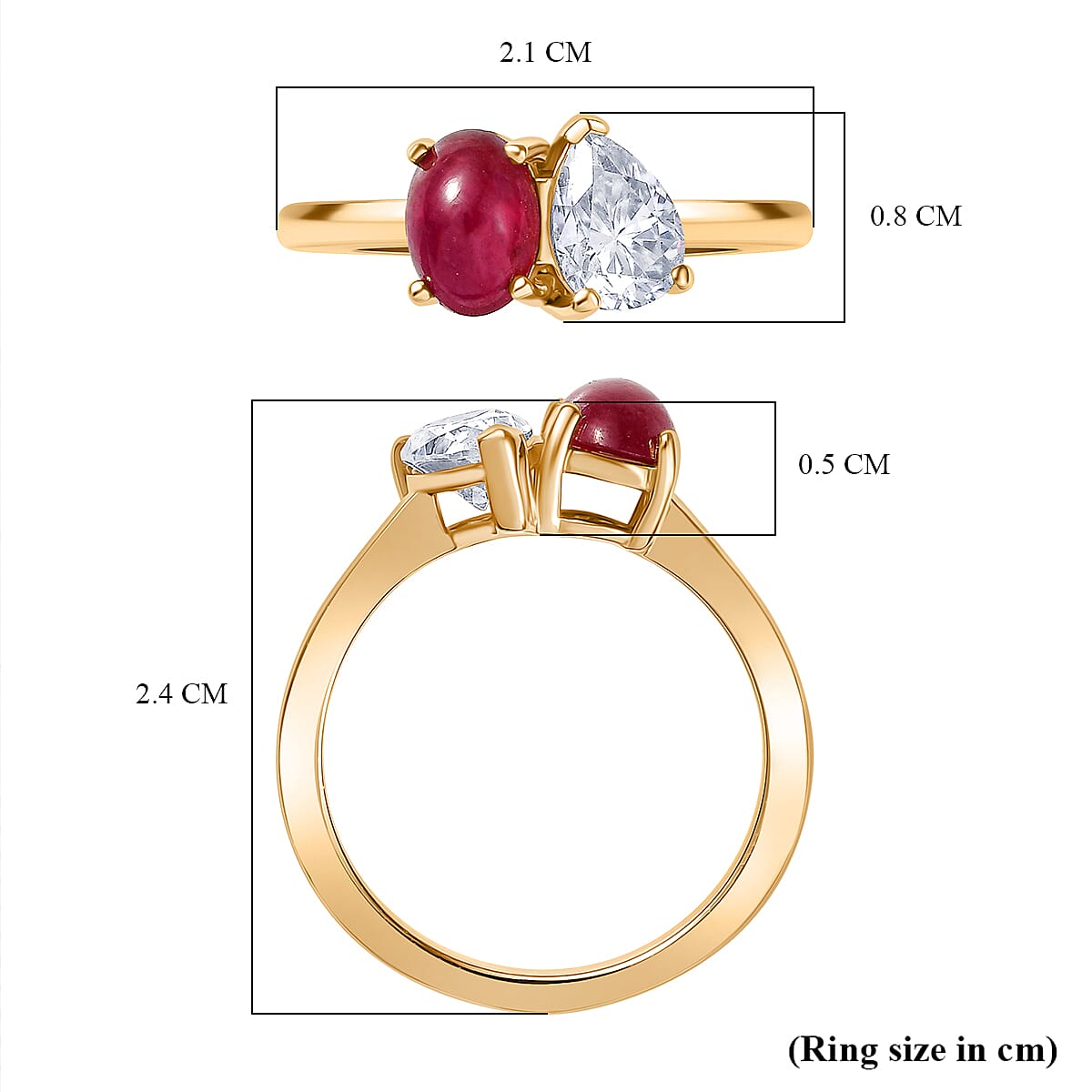 D'Joy Cabo Delgado Ruby & Moissanite Ring in Yellow Gold Plated Sterling Silver 1.99 Ct.