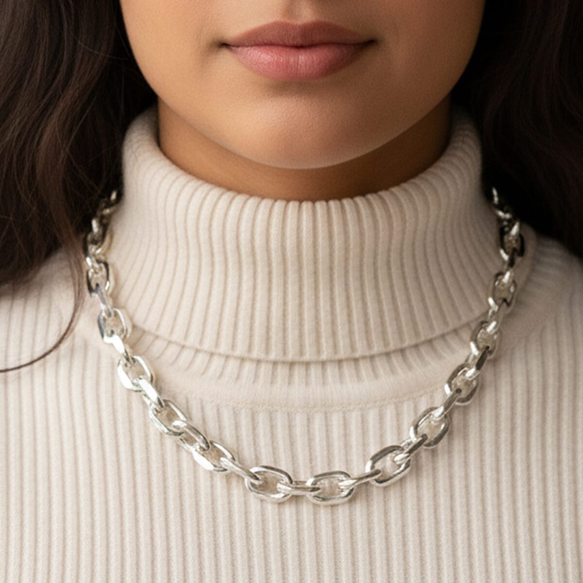 Designer Inspired - Oval Links Necklace (Size 24) with Lobster Clasp