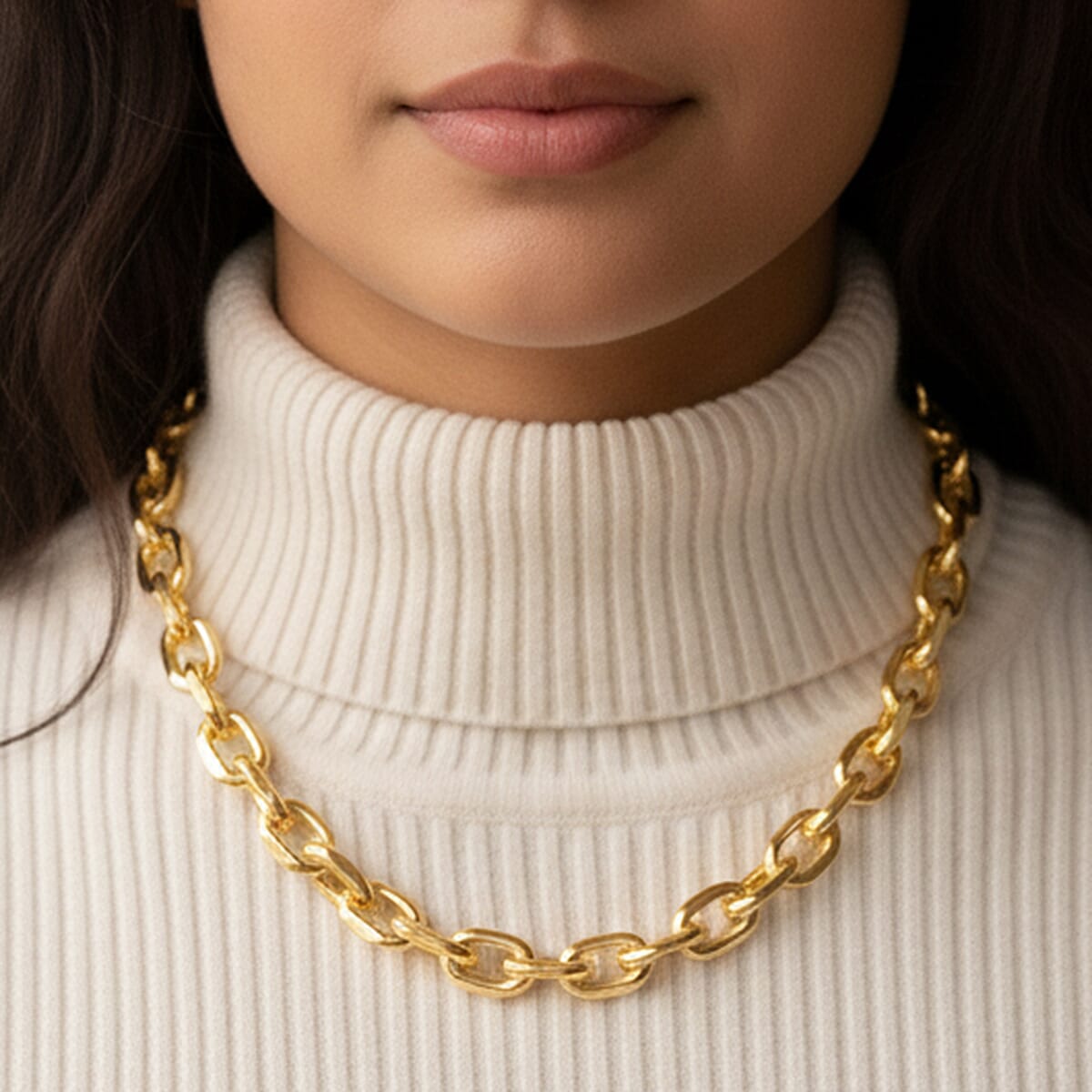 Designer Inspired - Oval Links Necklace (Size 24) with Lobster Clasp