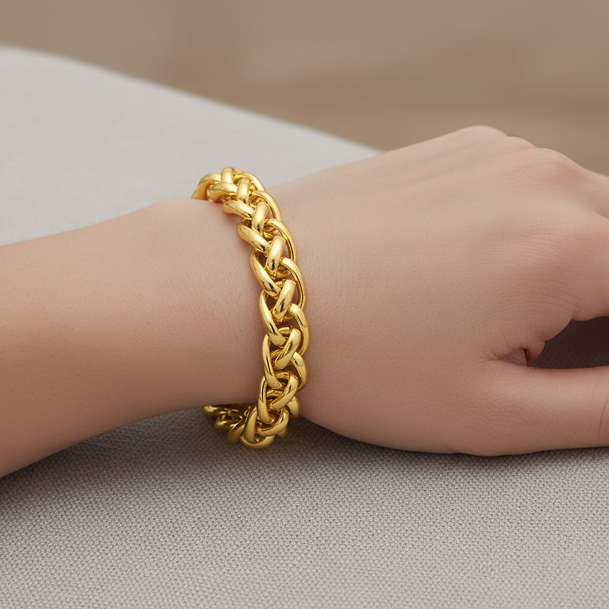Designer Inspired -  Handmade Spiga Bracelet (Size - 8) with Lobster Clasp in Yellow Gold Plated