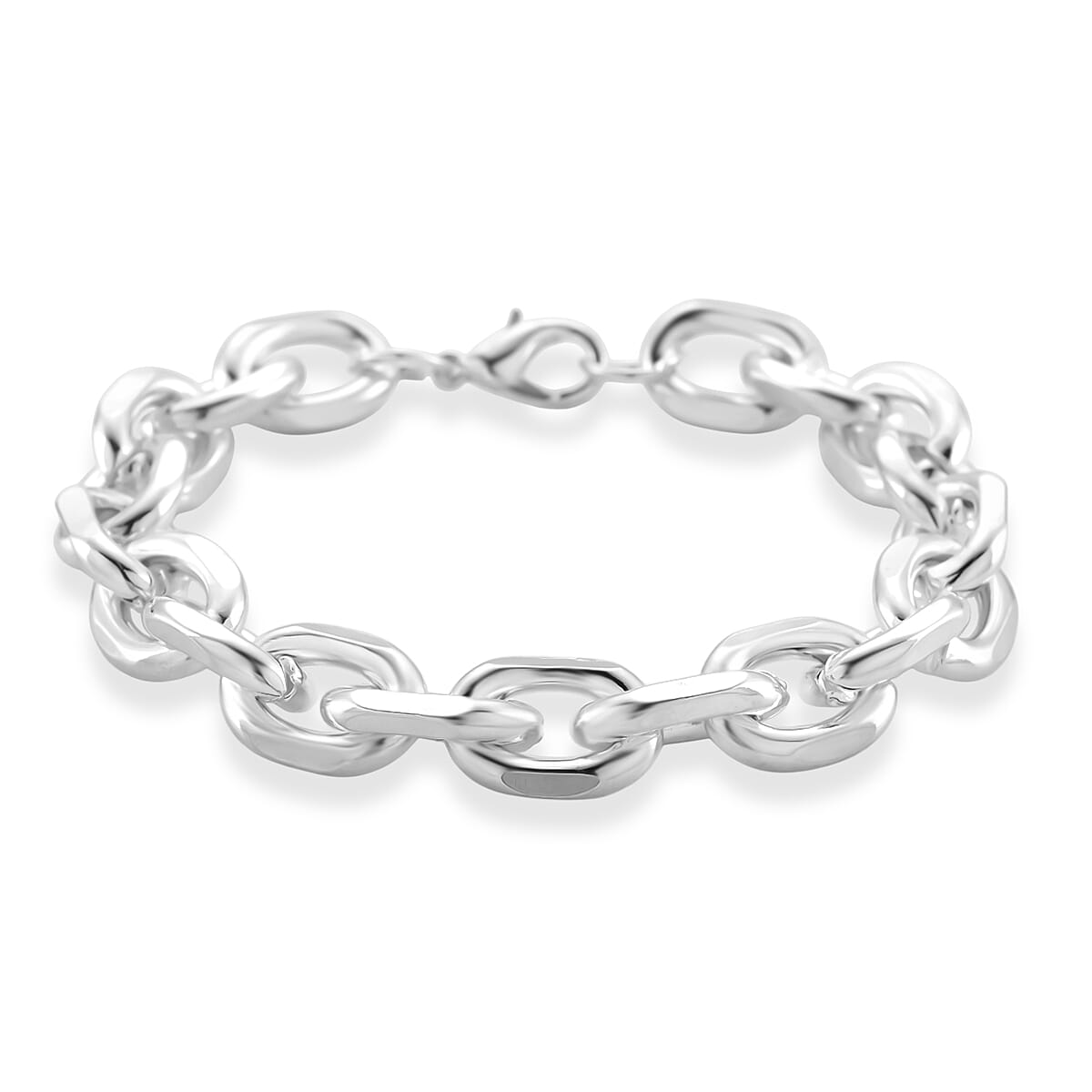Designer Inspired - Oval Links Bracelet (Size - 8) with Lobster Clasp in Silver Tone