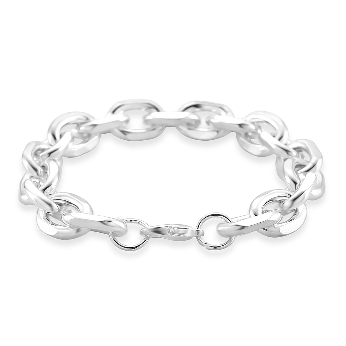 Designer Inspired - Oval Links Bracelet (Size - 8) with Lobster Clasp in Silver Tone