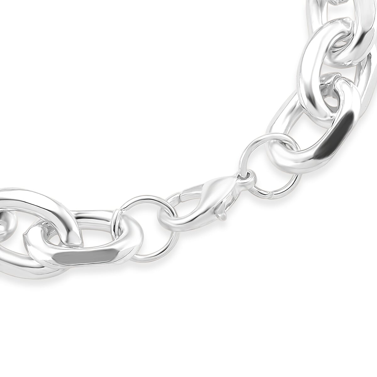 Designer Inspired - Oval Links Bracelet (Size - 8) with Lobster Clasp in Silver Tone