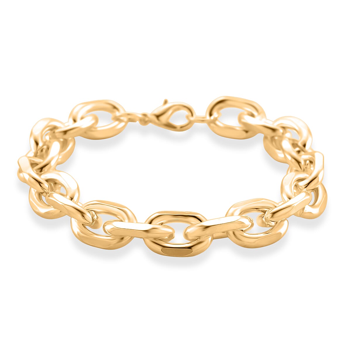 Designer Inspired - Oval Links Bracelet (Size - 8) with Lobster Clasp in Yellow Gold Plated