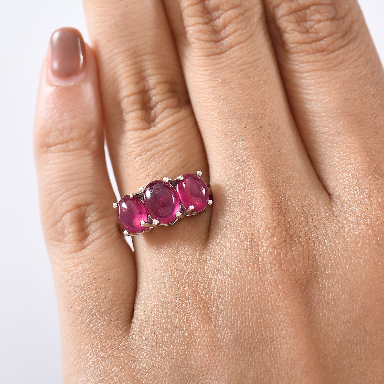 D'Joy Cabo Delgado Ruby Trilogy Ring in Rhodium Overlay Sterling Silver 5.07 Ct.