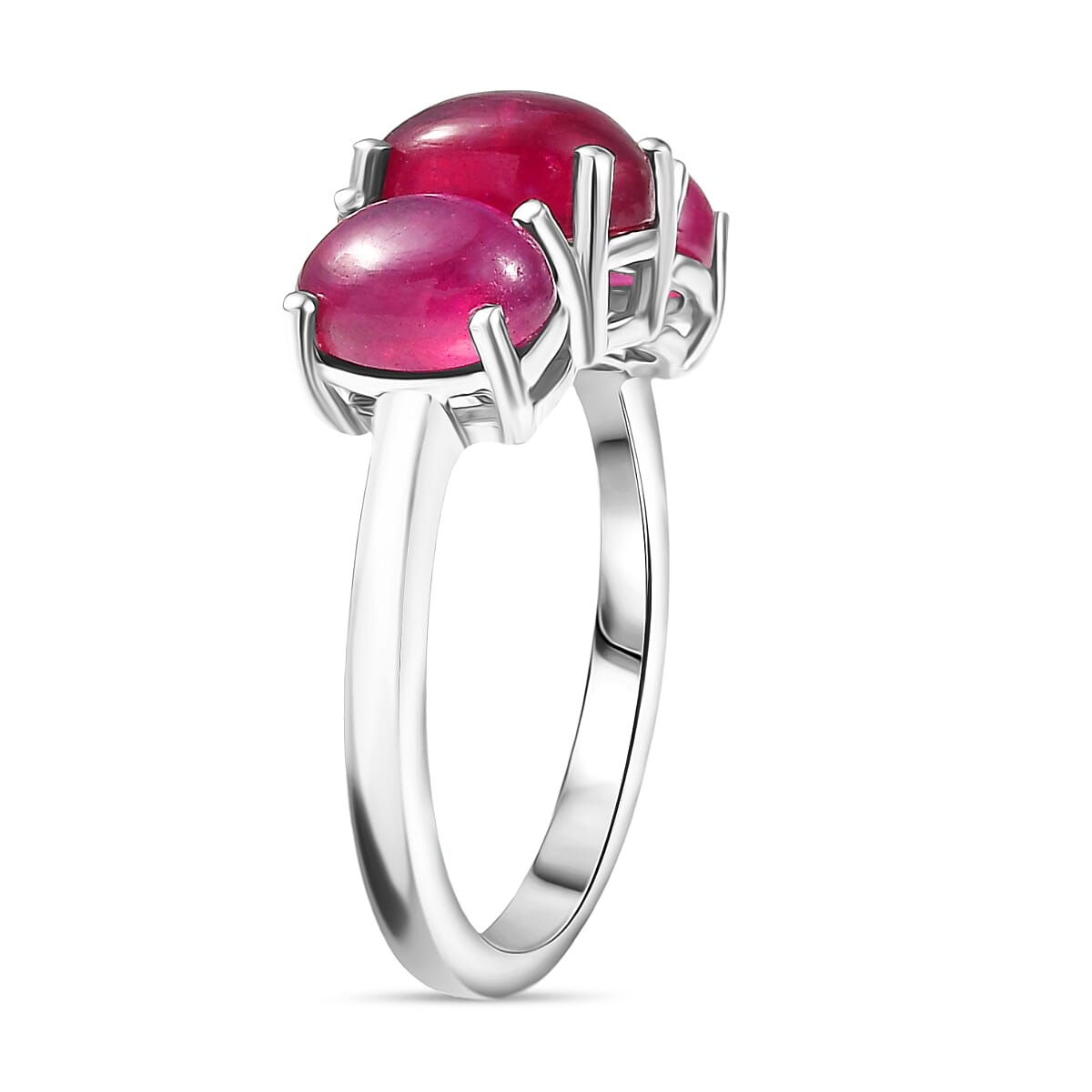 D'Joy Cabo Delgado Ruby Trilogy Ring in Rhodium Overlay Sterling Silver 5.07 Ct.