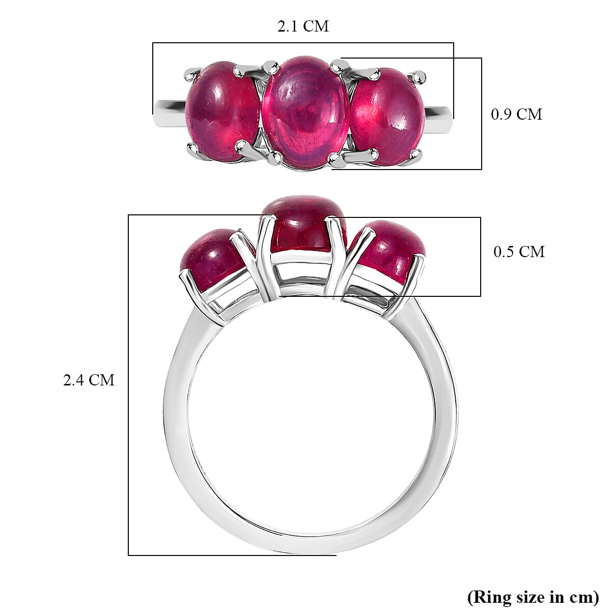 D'Joy Cabo Delgado Ruby Trilogy Ring in Rhodium Overlay Sterling Silver 5.07 Ct.