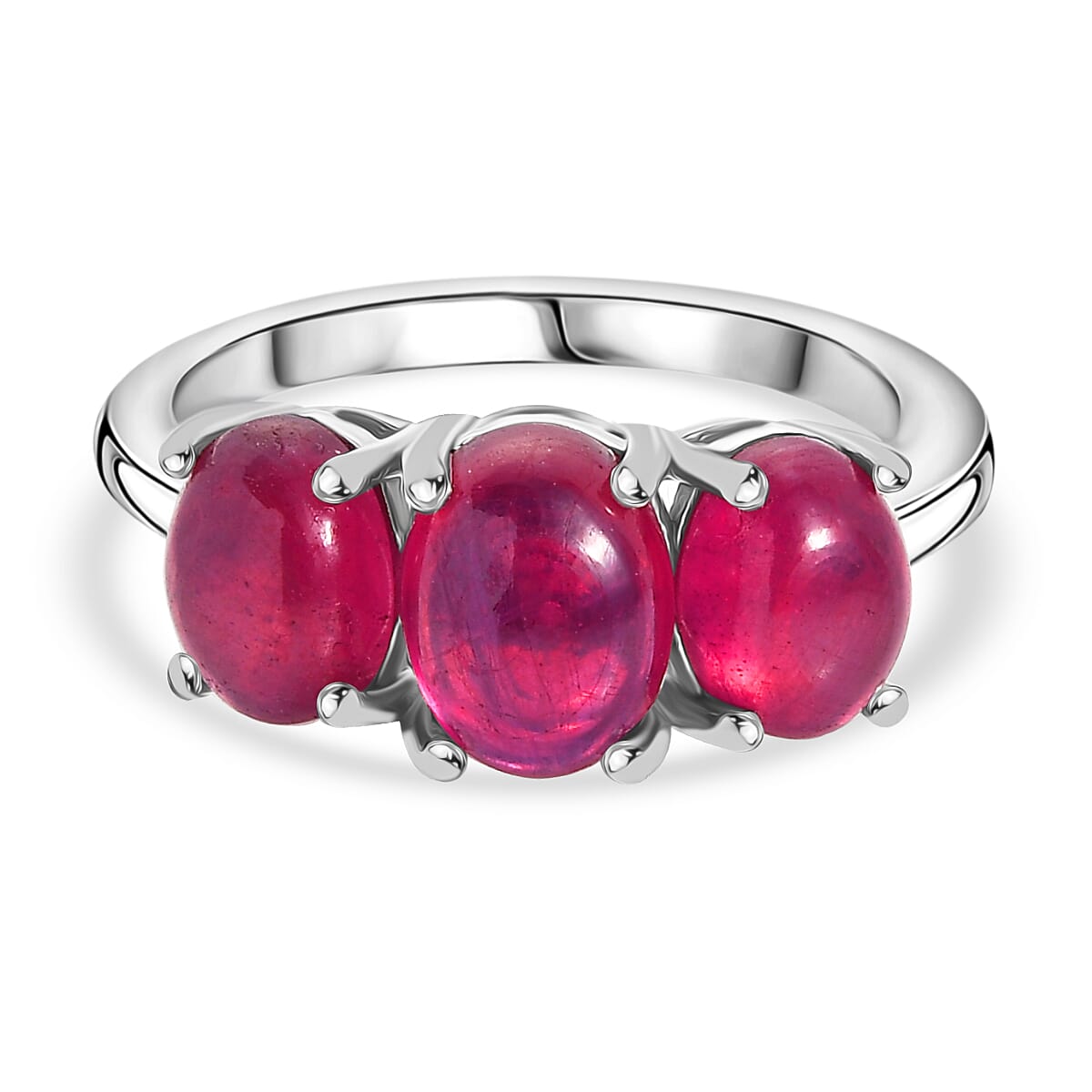 D'Joy Cabo Delgado Ruby Trilogy Ring in Rhodium Overlay Sterling Silver 5.07 Ct.