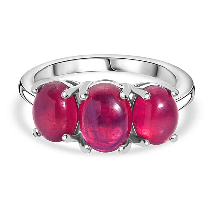 D'Joy Cabo Delgado Ruby Trilogy Ring in Rhodium Overlay Sterling Silver 5.07 Ct.
