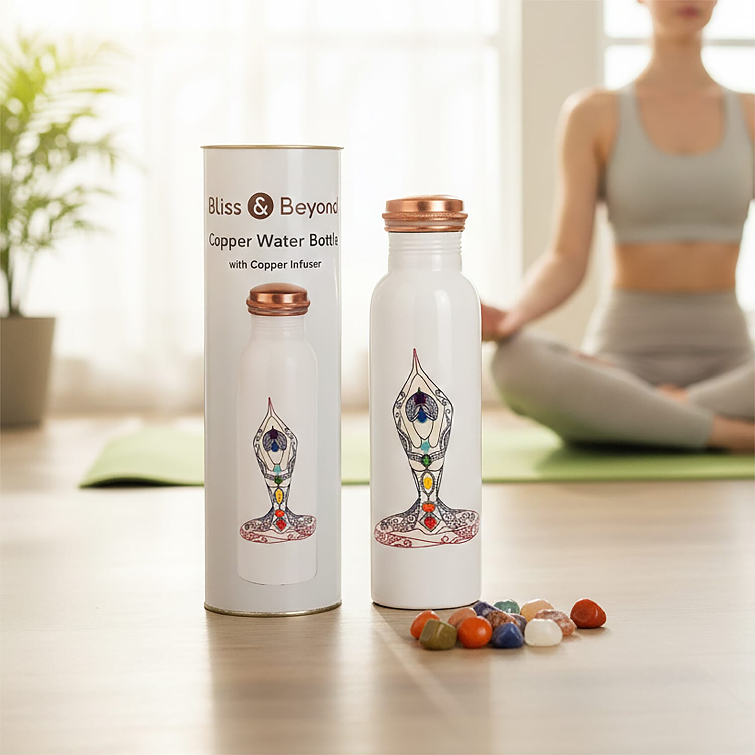 Bliss - Beyond Seven Chakra Copper Bottle Set - 32 Oz. White - Multi-Colour