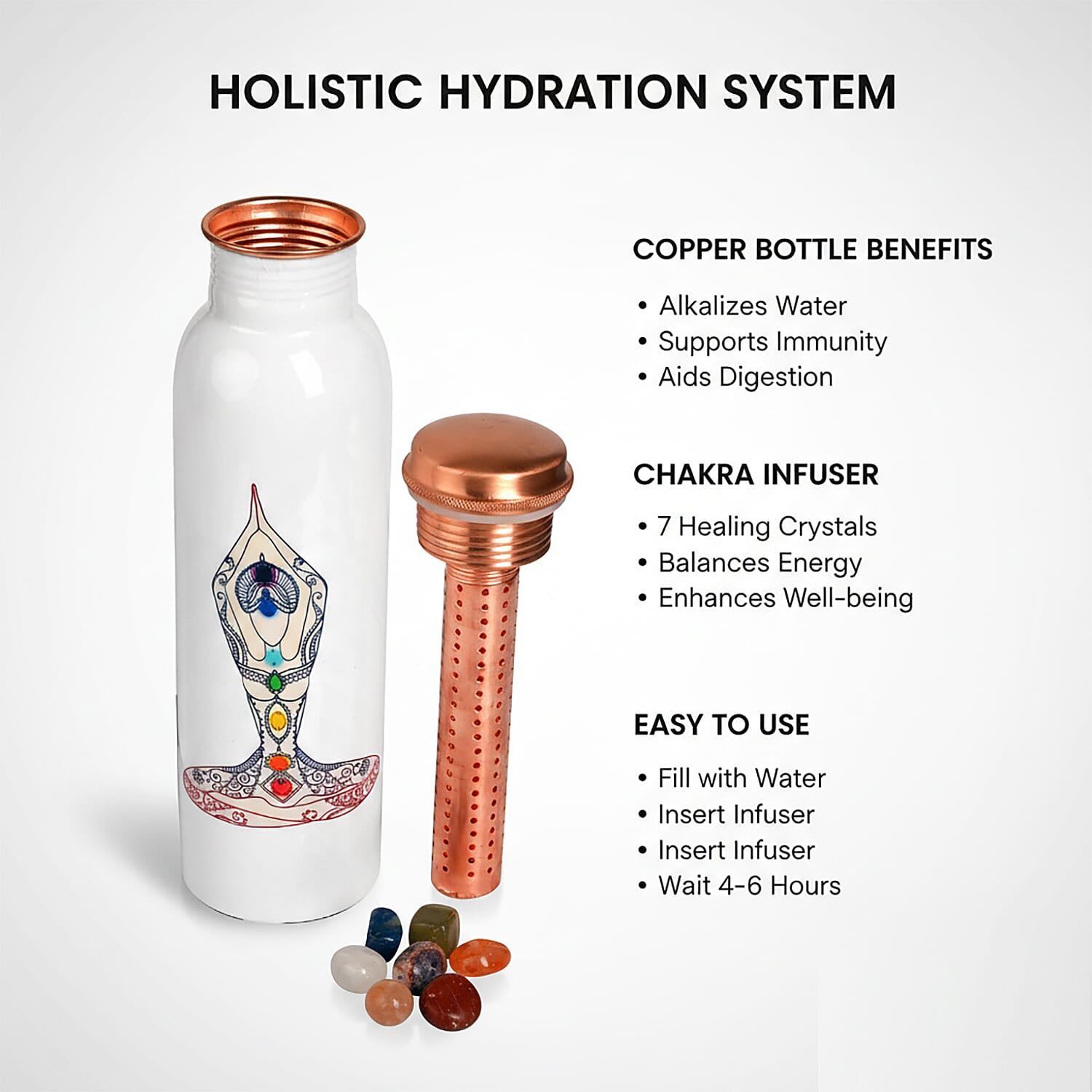 Bliss - Beyond Seven Chakra Copper Bottle Set - 32 Oz. White - Multi-Colour