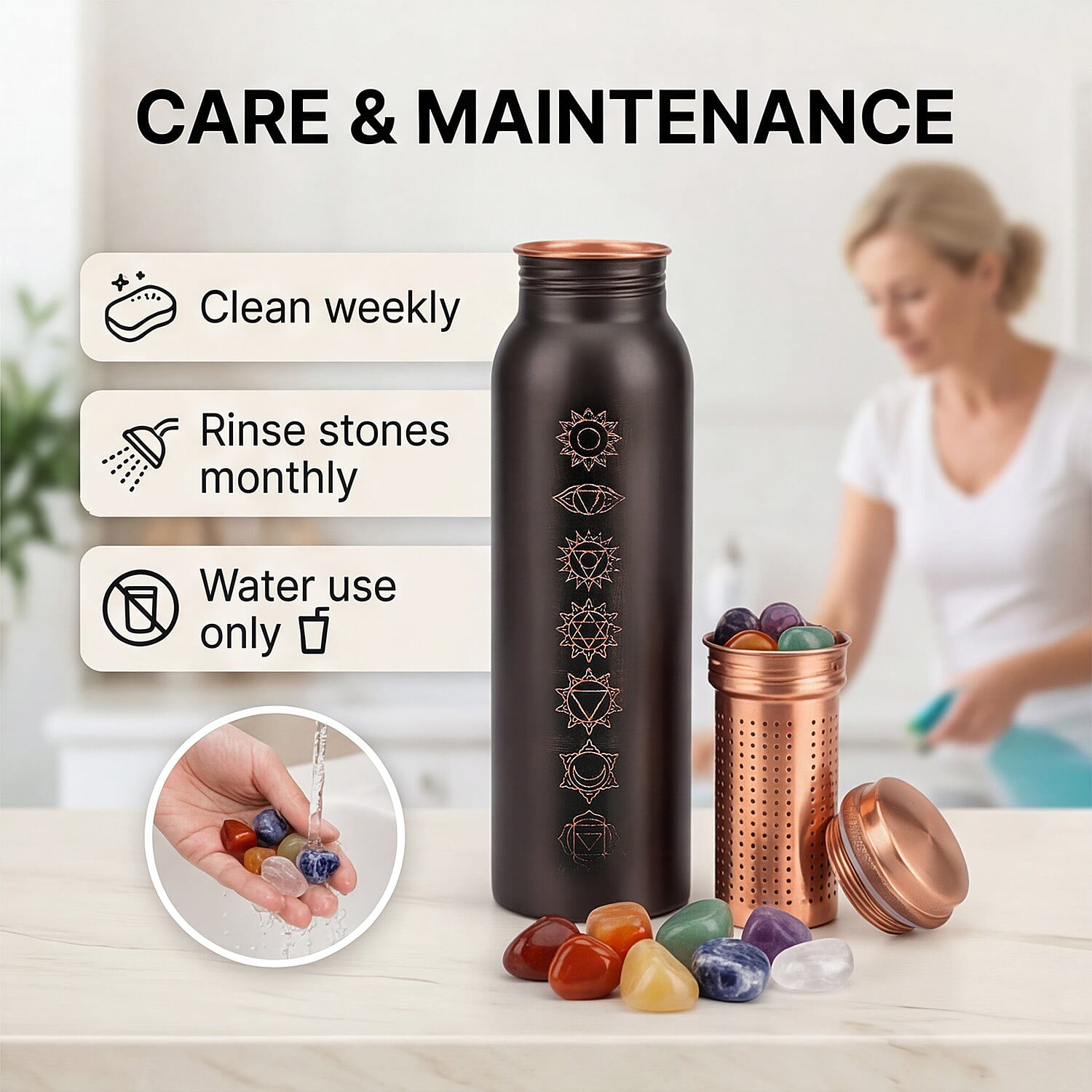 Bliss - Beyond Seven Chakra Copper Bottle Set - 32 Oz. - Golden