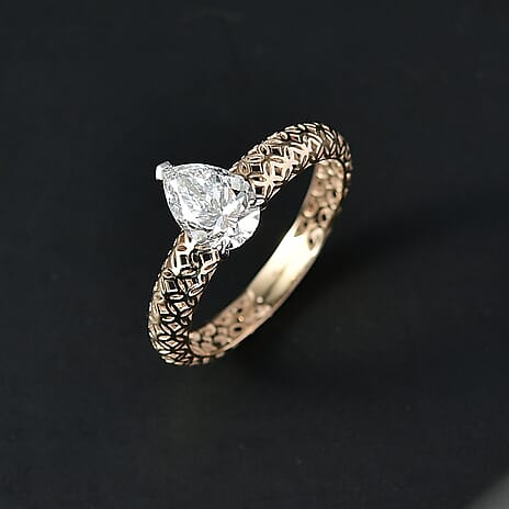 Luxuriant 9K Yellow Gold SGL Certified (SI-GH) Pear Cut Lab Grown Diamond Solitaire Ring 1.00 Ct.