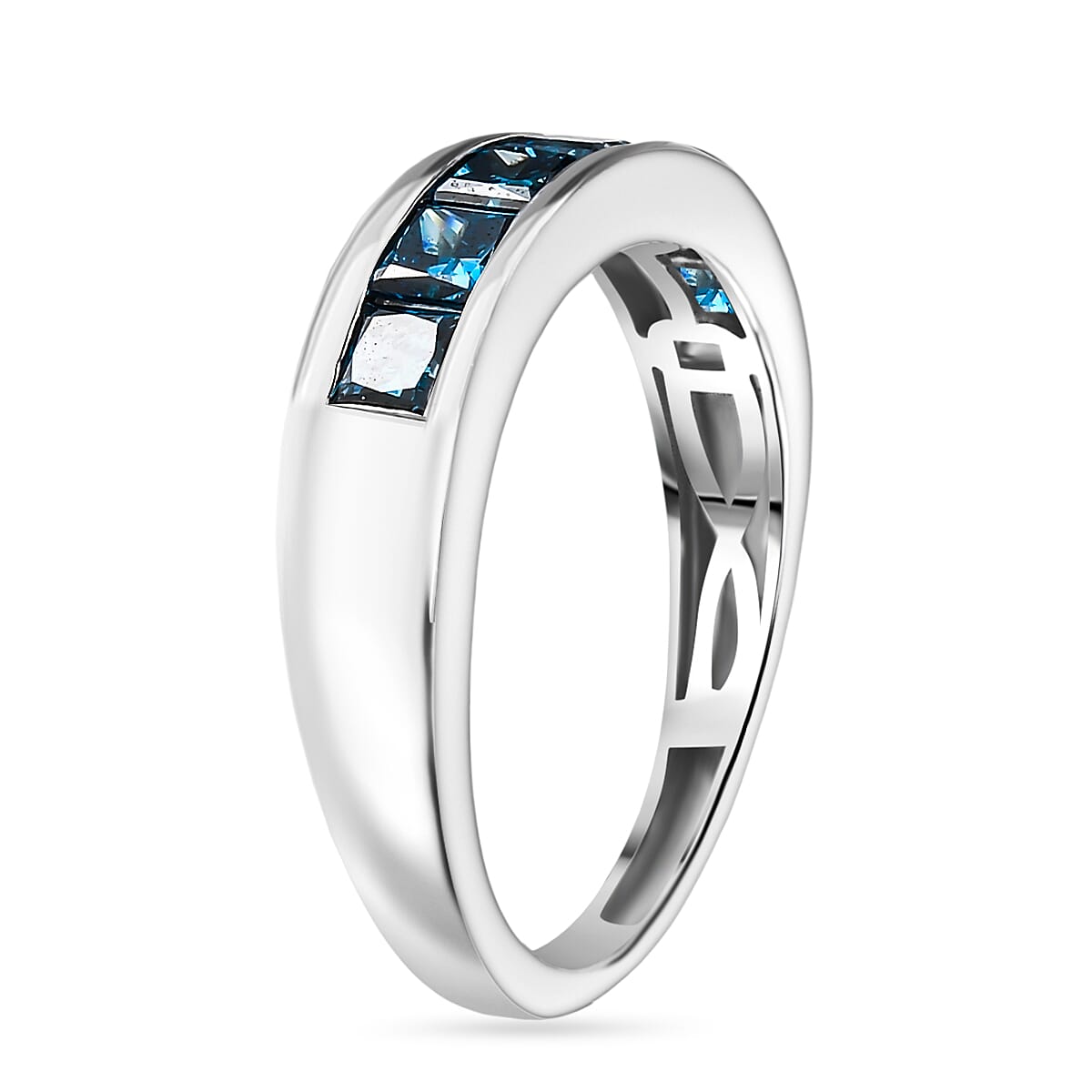 Luxuriant Lab Grown Blue Diamond Band Ring in Rhodium Overlay Sterling Silver 1.49 Ct.