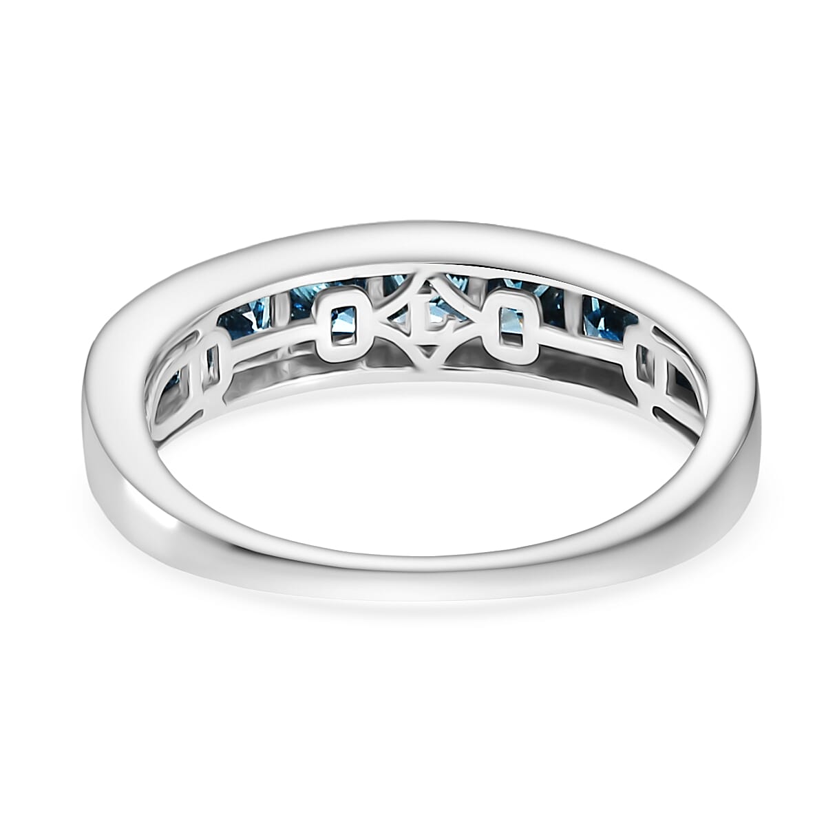 Luxuriant Lab Grown Blue Diamond Band Ring in Rhodium Overlay Sterling Silver 1.49 Ct.