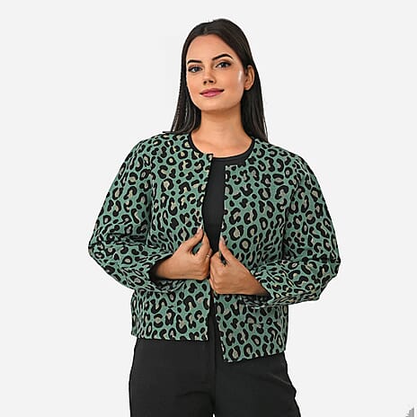 THE SHOWSTOPPER - Designer Inspired - Maisi Leopard Print Cotton Jacquard Jacket (Size - S-M) - Teal