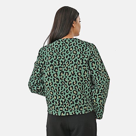 THE SHOWSTOPPER - Designer Inspired - Maisi Leopard Print Cotton Jacquard Jacket (Size - S-M) - Teal