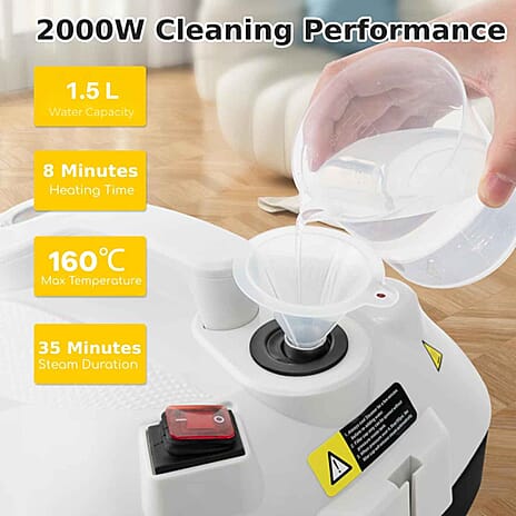 Bliss - Beyond Professional Multi-Purpose Steam Cleaner - 2000W High Pressure 5-Bar Steamer with 1.5L Stainless Steel Tank - Black - White