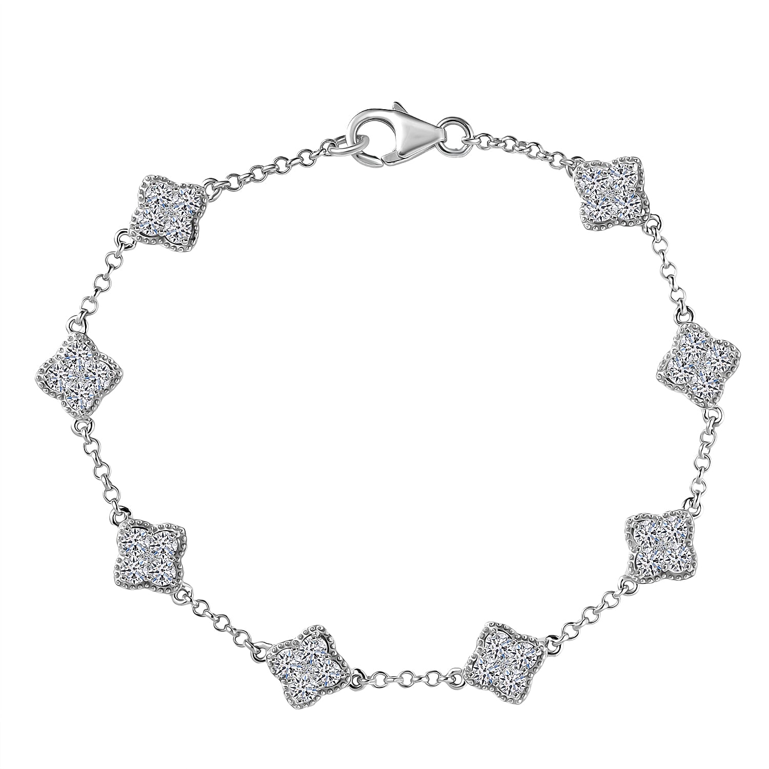 Luxuriant Lab Grown Diamond (SI-GH) Station Bracelet (Size 7.5) with Lobster Clasp in Rhodium Overlay Sterling Silver 2.00 Ct, Silver Wt. 6.67 Gms.