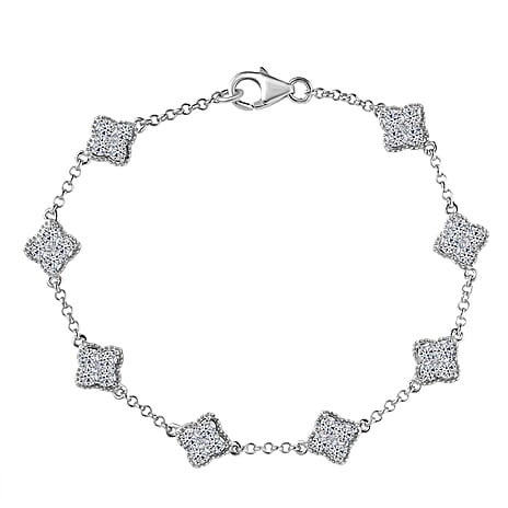 Luxuriant Lab Grown Diamond (SI-GH) Station Bracelet (Size 7.5) with Lobster Clasp in Rhodium Overlay Sterling Silver 2.00 Ct, Silver Wt. 6.67 Gms.