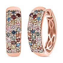Luxuriant Lab Grown Green Diamond (SI-GH) & Multi Gemstones Full Hoop Earring in 18K Vermeil Rose Gold Plated Sterling Silver 1.51 Ct.