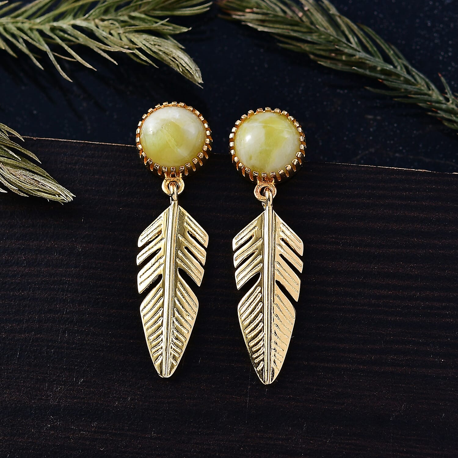 EverTrue Connemara Marble Earring in Yellow Gold Tone 4.28 Ct.