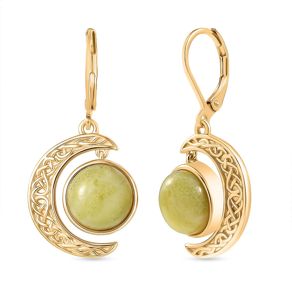 EverTrue Connemara Marble Solitaire Lever Back Earring in Yellow Gold Tone 8.22 Ct.