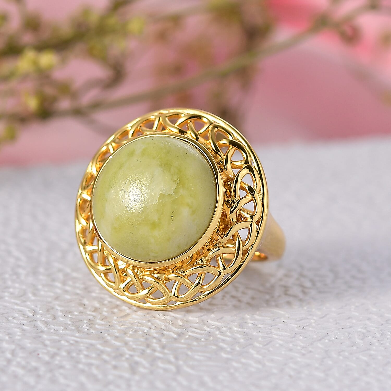 EverTrue Connemara Marble Solitaire Ring in Yellow Gold Tone 10.02 Ct.