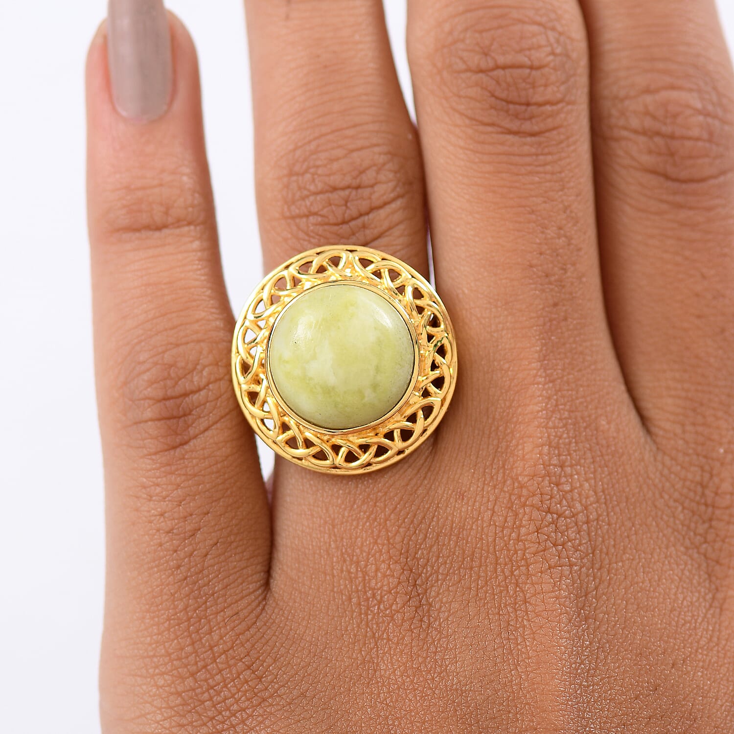 EverTrue Connemara Marble Solitaire Ring in Yellow Gold Tone 10.02 Ct.