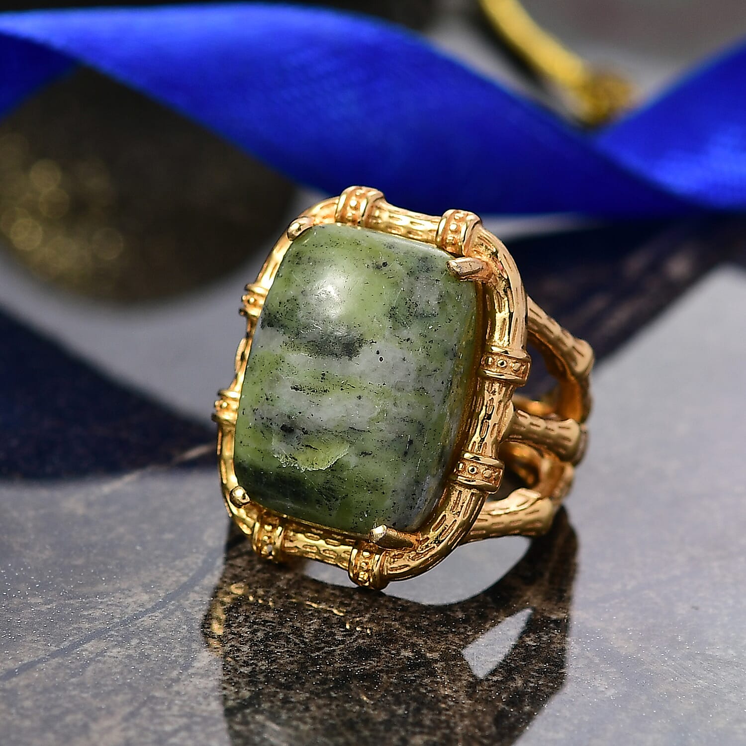 EverTrue Connemara Marble Solitaire Ring in Yellow Gold Tone 14.78 Ct.