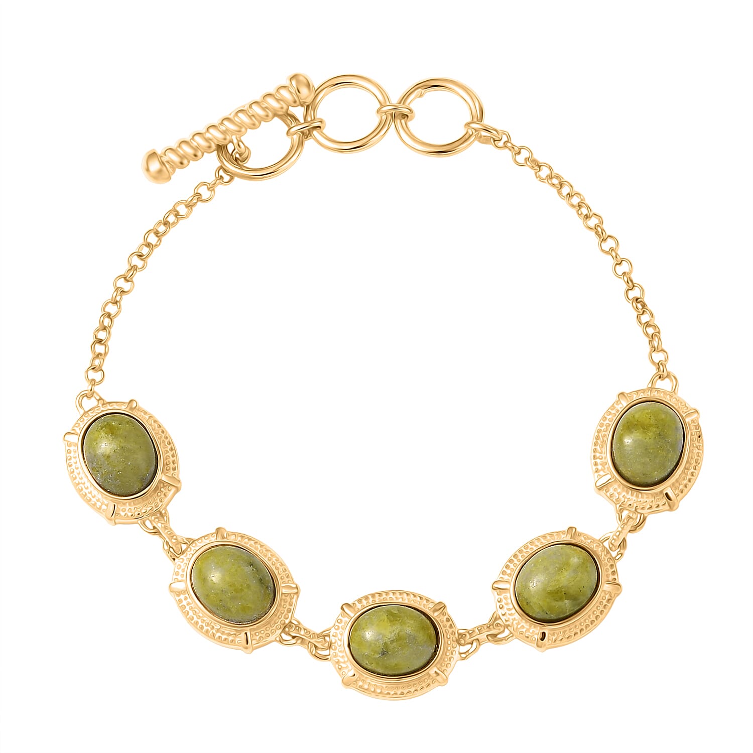 EverTrue Connemara Marble Cluster Bracelet (Size 7.5) with Toogle Lock in Yellow Gold Plated 14.55 Ct.