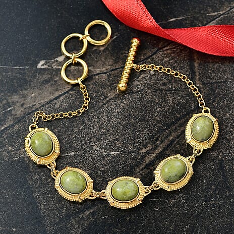 EverTrue Connemara Marble Cluster Bracelet (Size 7.5) with Toogle Lock in Yellow Gold Plated 14.55 Ct.