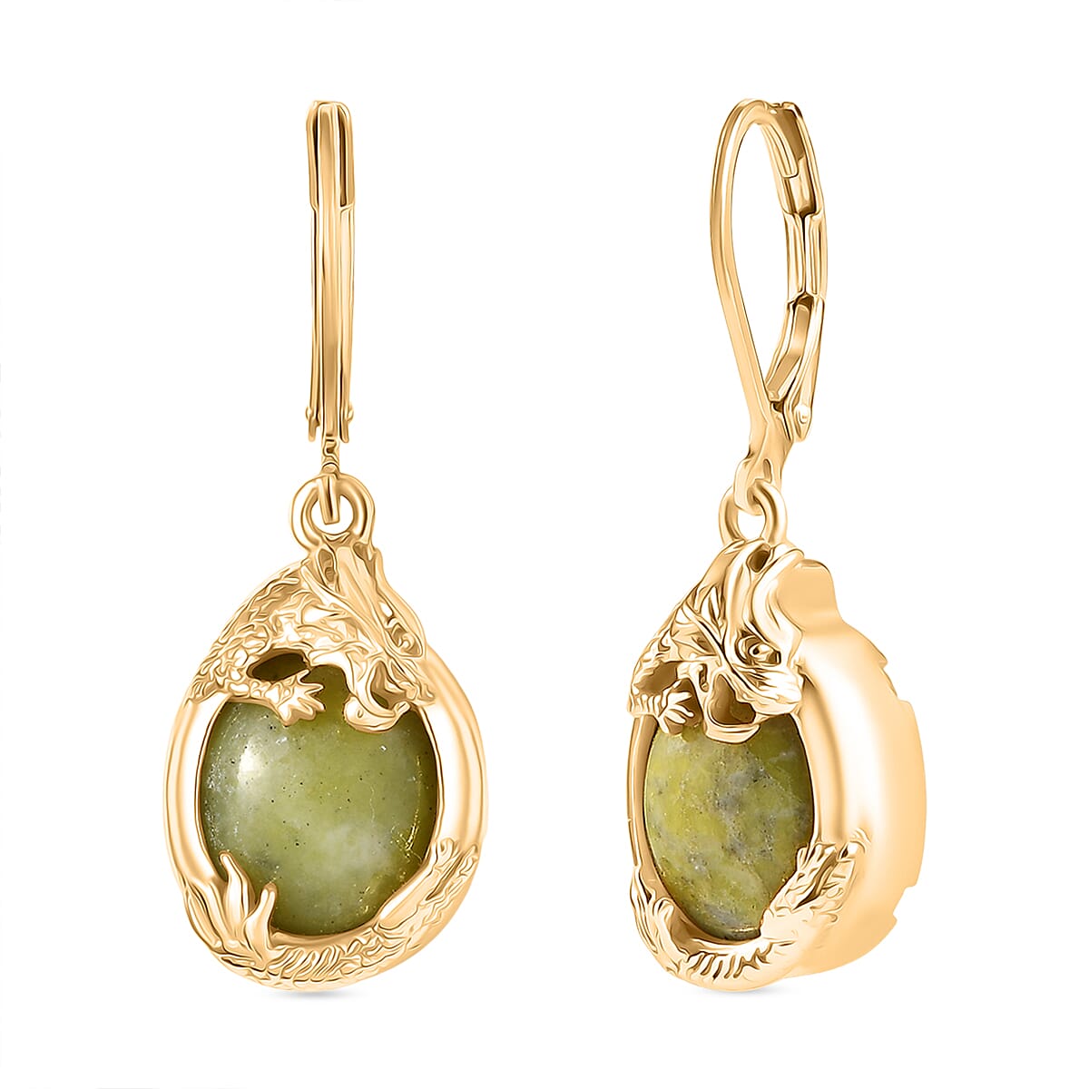 EverTrue Connemara Marble Solitaire Lever Back Earring in Yellow Gold Tone 10.87 Ct.