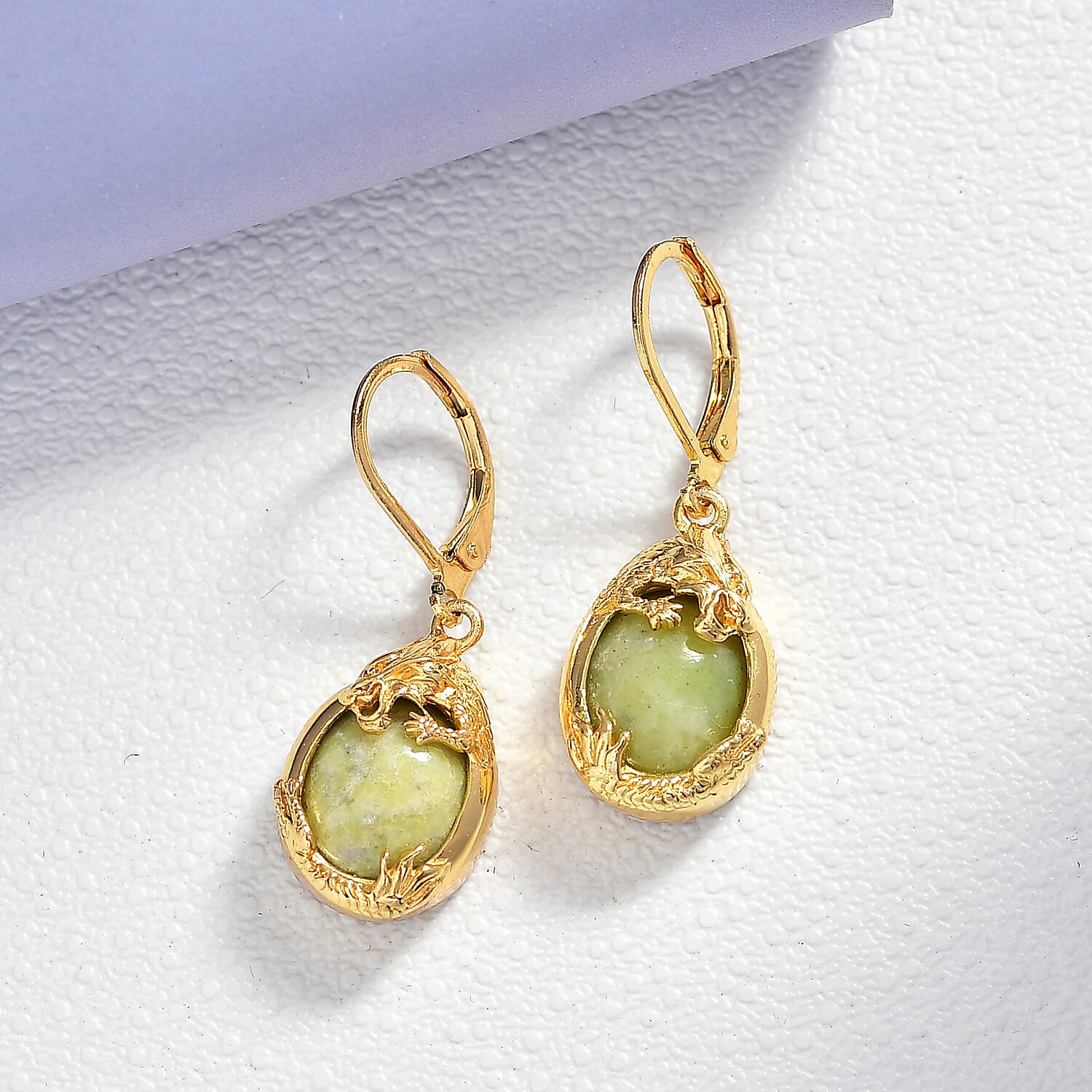 EverTrue Connemara Marble Solitaire Lever Back Earring in Yellow Gold Tone 10.87 Ct.