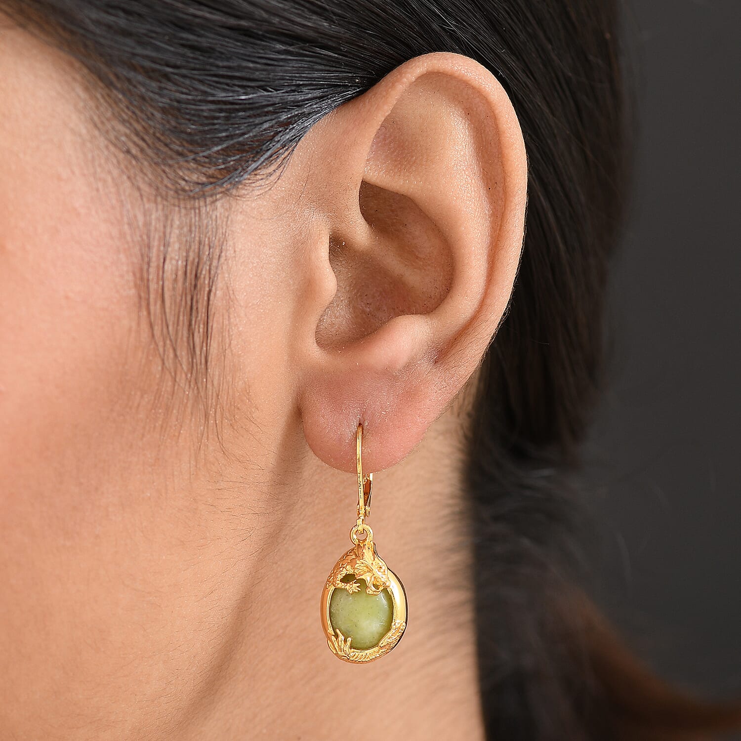 EverTrue Connemara Marble Solitaire Lever Back Earring in Yellow Gold Tone 10.87 Ct.