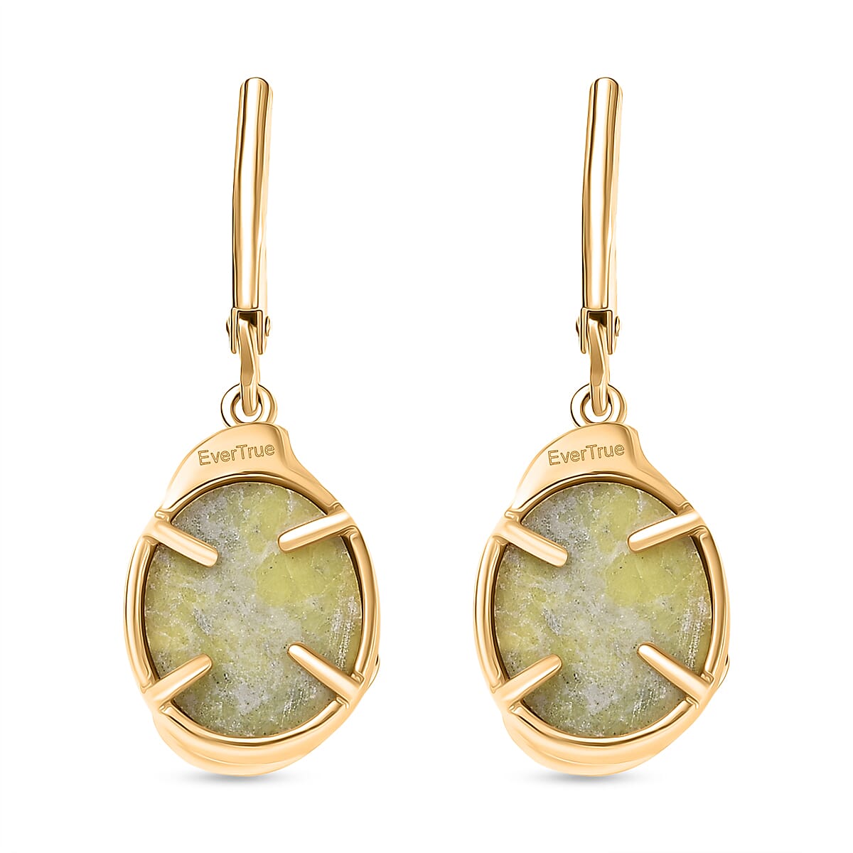 EverTrue Connemara Marble Solitaire Lever Back Earring in Yellow Gold Tone 10.87 Ct.