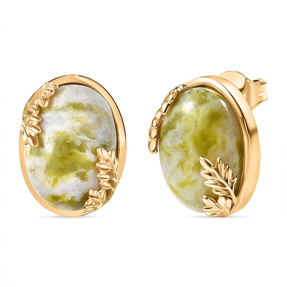 EverTrue Connemara Marble Solitaire Stud Push Post Earring in Yellow Gold Tone 12.56 Ct.