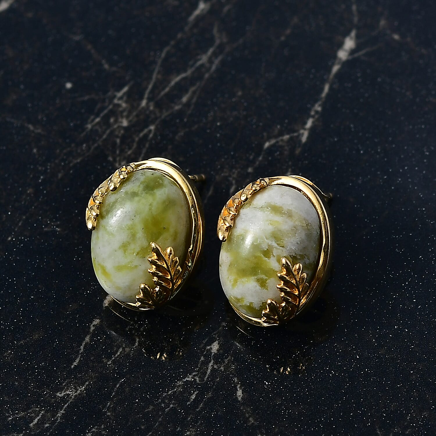 EverTrue Connemara Marble Solitaire Stud Push Post Earring in Yellow Gold Tone 12.56 Ct.