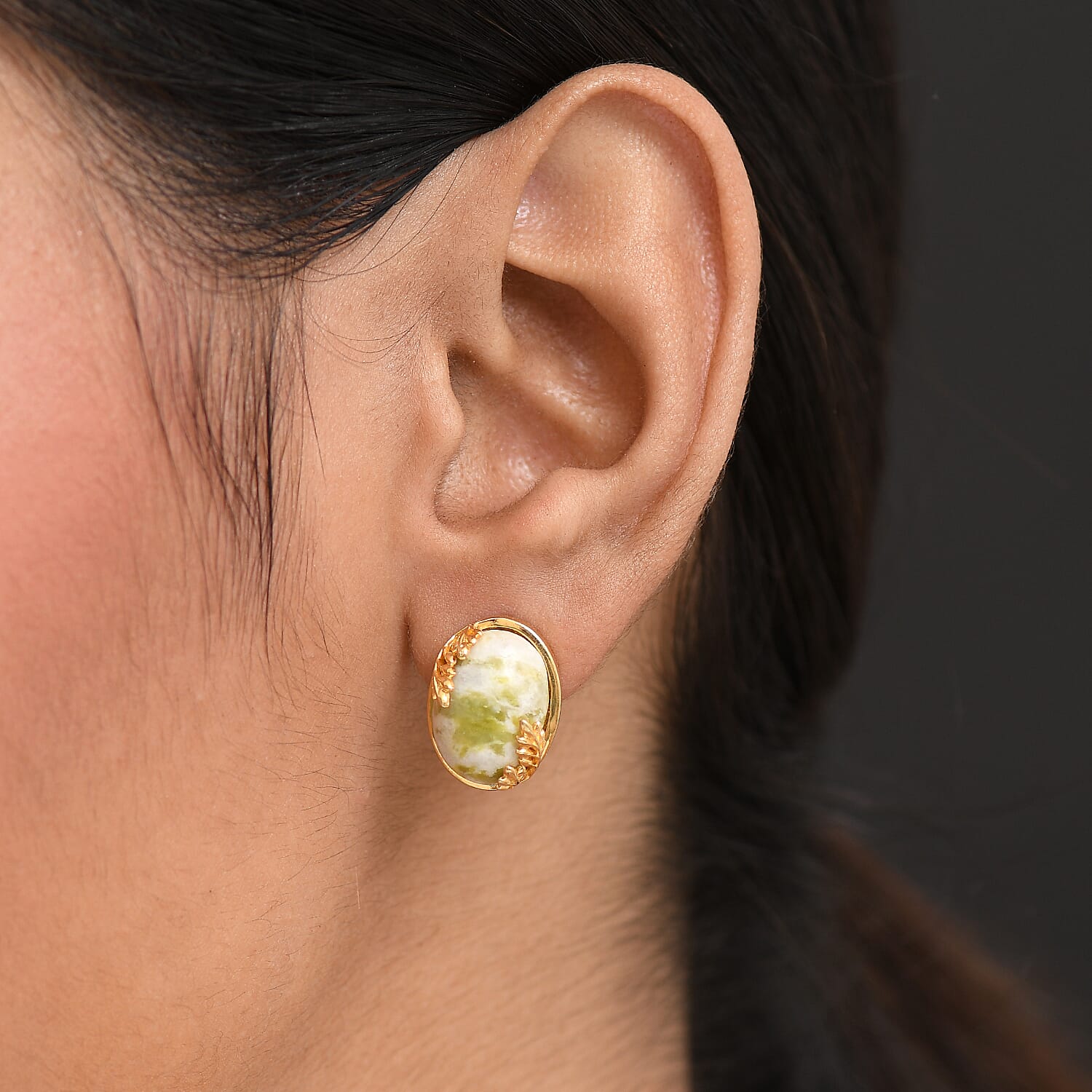 EverTrue Connemara Marble Solitaire Stud Push Post Earring in Yellow Gold Tone 12.56 Ct.